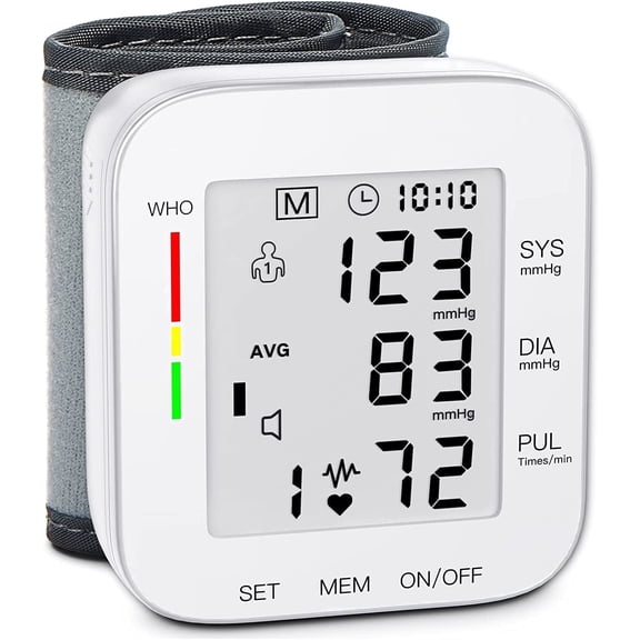 BDUN Wrist Blood Pressure Monitor Large LCD Display BP Machine Adjustable Cuff 5.31-7.68 inch Automatic 99x2 Sets Memory with Carrying Case for Home Use (White)