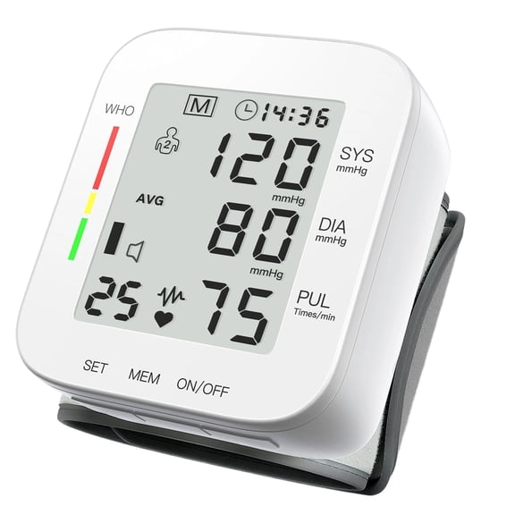 BDUN Wrist Blood Pressure Monitor Large LCD Display BP Machine Adjustable Cuff 5.31-7.68 inch Automatic 99x2 Sets Memory with Carrying Case for Home Use (White)