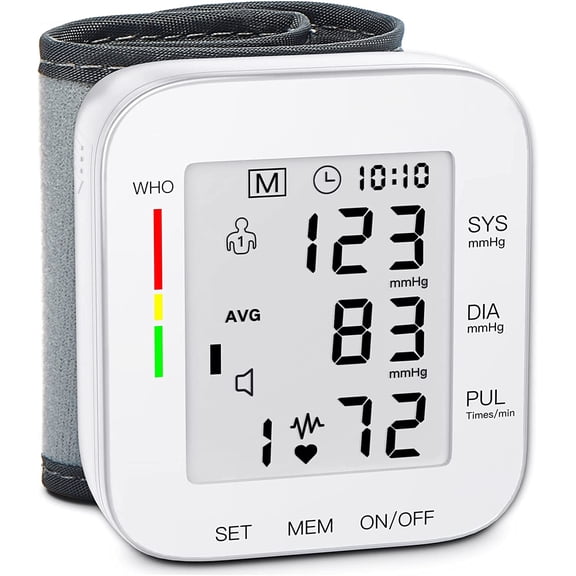 BDUN Wrist Blood Pressure Monitor Large LCD Display BP Machine Adjustable Cuff 5.31-7.68 inch Automatic 99x2 Sets Memory with Carrying Case for Home Use (White)