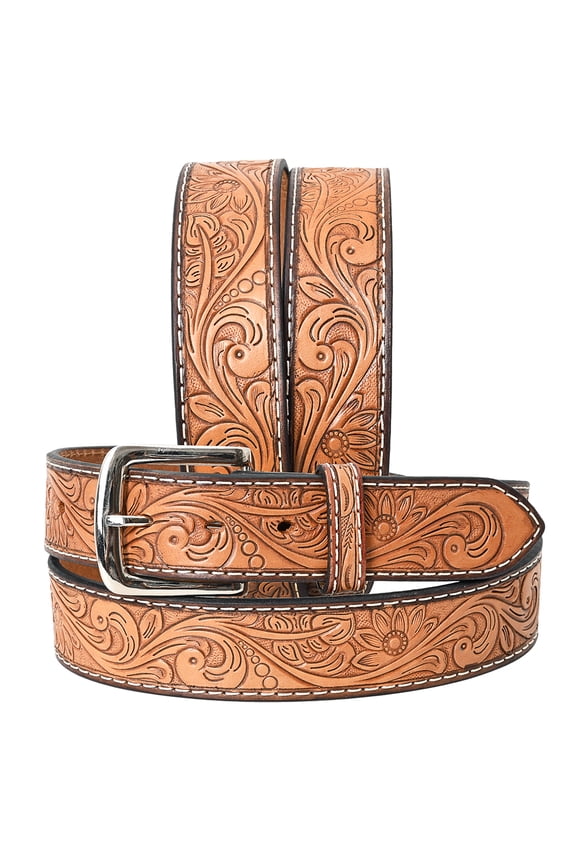 BE BAR H EQUINE 34 In Floral Hand Tooled Western Genuine Leather Belt Brown