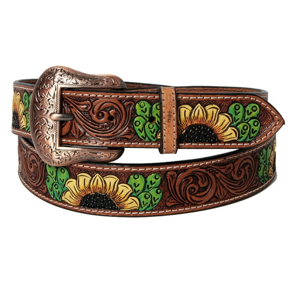 BE BAR H EQUINE Floral Sunflower Cactus Hand Painted Western Leather Men And Women Belt