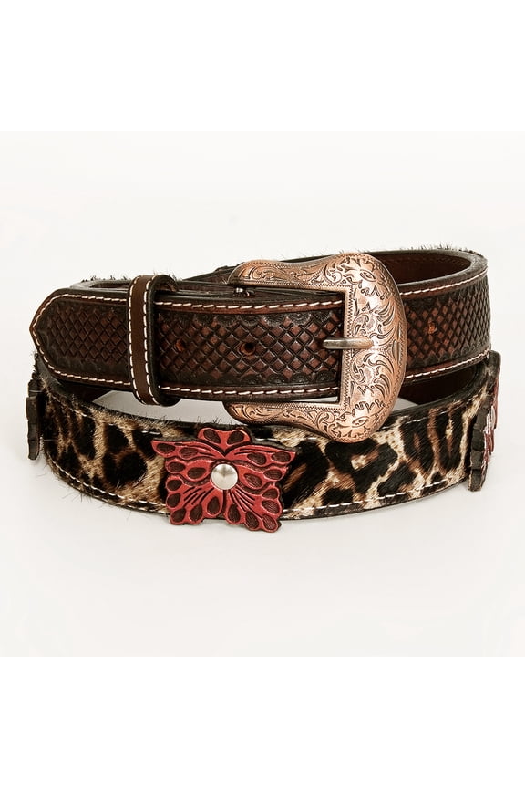 BE BAR H EQUINE Lilibeth Hand Tooled Western Leather Men And Women Belt Brown