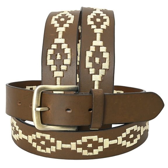 BE BAR H EQUINE Western Genuine Leather Men And Women Belt Embroidered White
