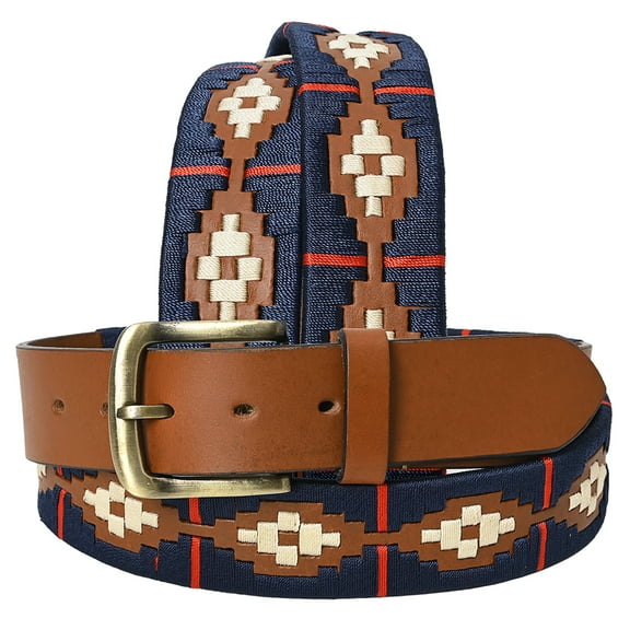 BE BAR H EQUINE Western Genuine Leather Men And Women Brown Belt Embroidered Blue Red & White