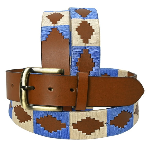 BE BAR H EQUINE Western Genuine Leather Men And Women Brown Belt Embroidered Blue & White