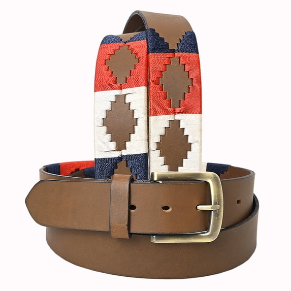 BE BAR H EQUINE Western Genuine Leather Men And Women Brown Belt Embroidered Red Blue & White