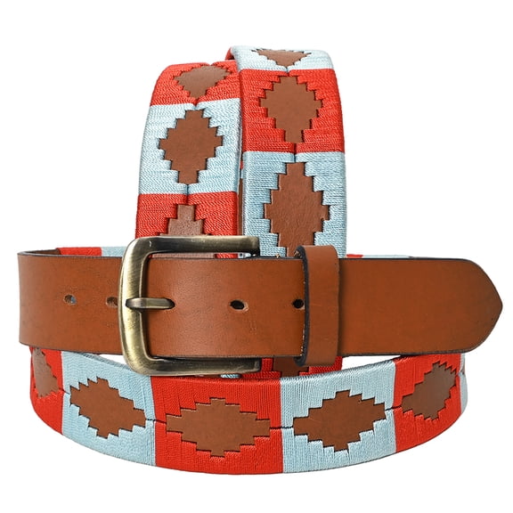 BE BAR H EQUINE Western Genuine Leather Men And Women Brown Belt Embroidered Red & Light Blue
