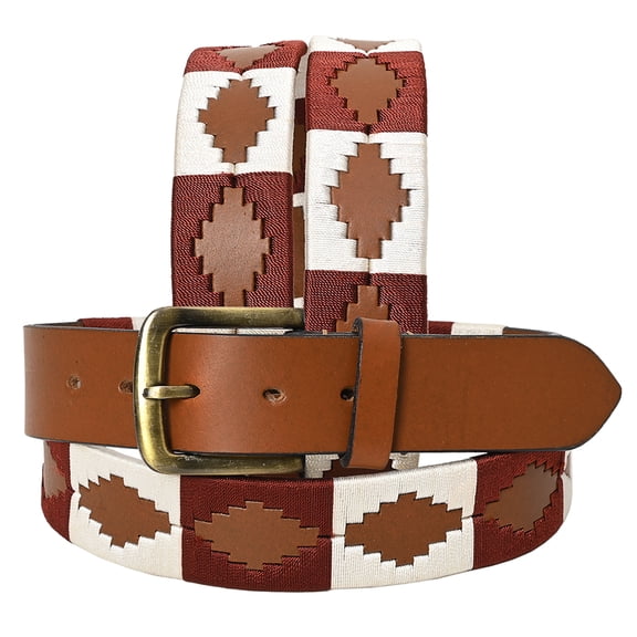 BE BAR H EQUINE Western Genuine Leather Men And Women Brown Belt Embroidered White & Brown