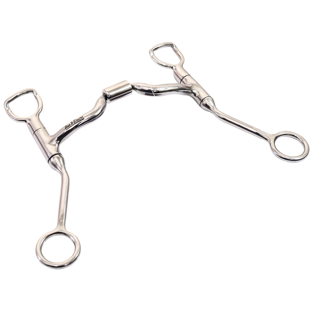 BE Bar H Equine Stainless Steel Med Port Swivel Shank Bit w/ Roller