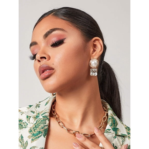 BE CHIC NEW YORK, Elegant Pearl & Gems Drop Earrings For Women