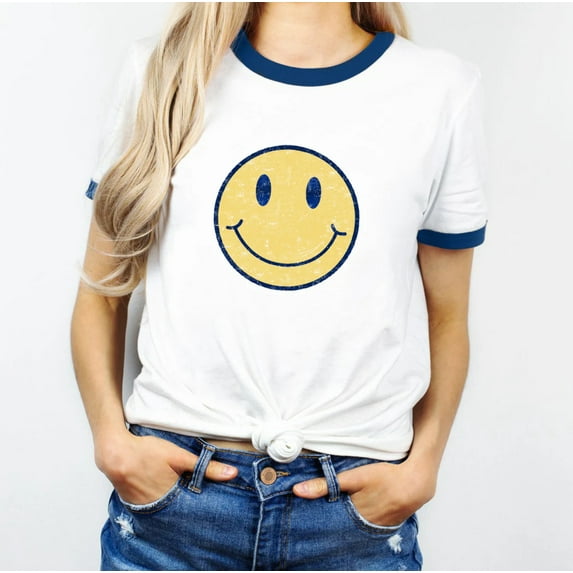 BE HAPPY Graphic Ringer Tee