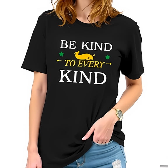 BE KIND TO EVERY KIND Cotton Short Sleeve T-Shirt with Cheerful Bird Illustration - Stylish & Positive Message Tee