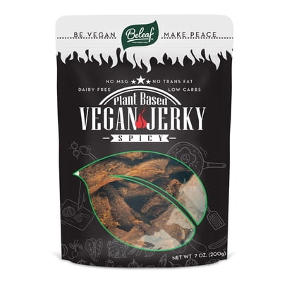 Beleaf Spicy Plant-Based Jerky | Delicious Meat Substitute | Low Carb, Non-GMO, Dairy Free, Plant Protein | Natural Ingredients | Spicy Healthy Snack 7oz
