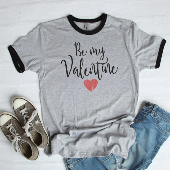 BE MY VALENTINE Graphic Ringer Tee