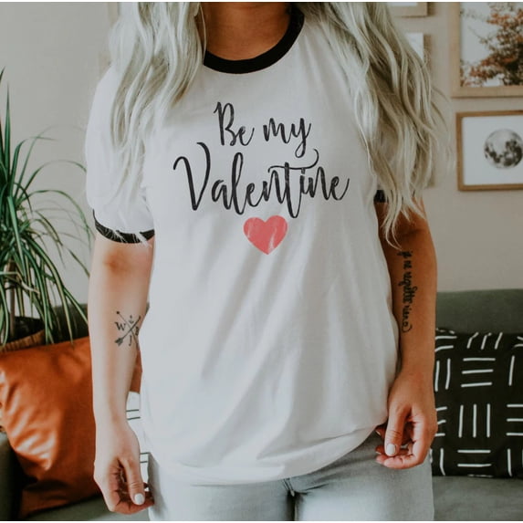 BE MY VALENTINE Graphic Ringer Tee