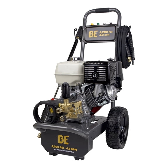 BE Power Equipment 4200 PSI 4.2 GPM Cold Water Gas PW Honda GX390 Engine and Comet Triplex External Unloader Pump