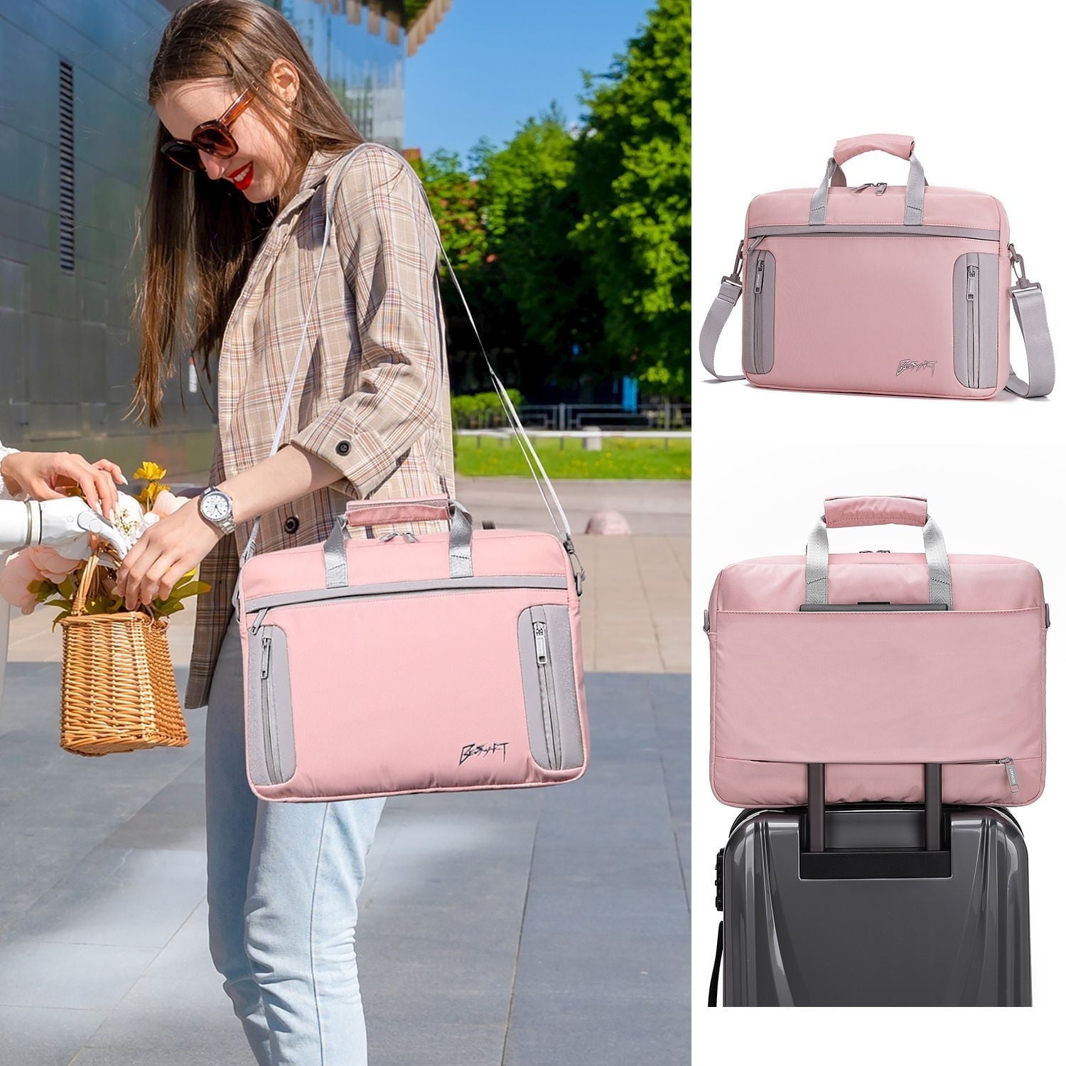 BE SMART 15.6 Inch Laptop Case for Women with RFID, Computer Bag Carrying Briefcase with Shoulder Strap