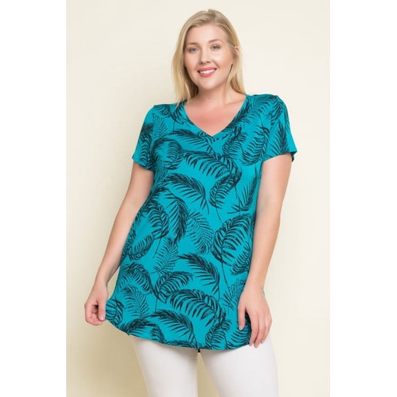 BE STAGE Plus Size Short Sleeve Knit Top with Rounded Hem (2XL)