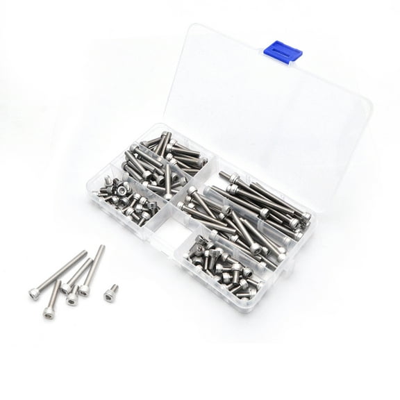 BE-TOOL 100Pcs M5 Metal Screw Set with Case Allen Key Hexagon Drive Socket Cap Head Screw