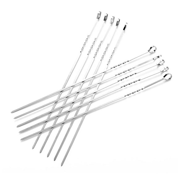 BE-TOOL 10Pcs BBQ Kebab Meat Skewers Barbecue Hook for Chicken Vegetable Meat Stainless Steel Silver 38.5cm Length
