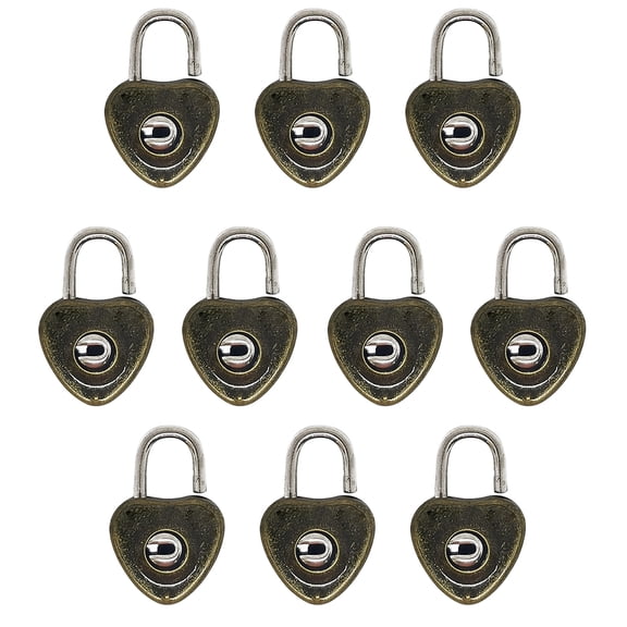 BE-TOOL 10Pcs Metal Love Shape Craft Locks with Keys, Mini Zinc Alloy Padlock for Diary Handbag Notebook Jewelry Box Gifts Antique Bronze