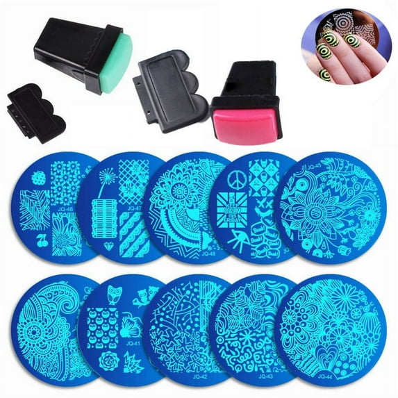 BE-TOOL 10Pcs Nail Stamping Plate Set with Stamper Flower Image Nail Plates Nail Art Tools