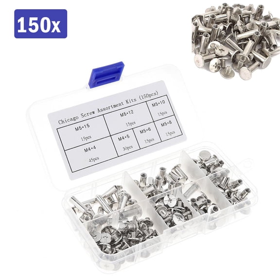 BE-TOOL 150pcs Screw with Box, M4 M5 Stainless Steel Album Screws Assortment Kits for Bookbinding Leather Handicrafts Decoration 7 Sizes