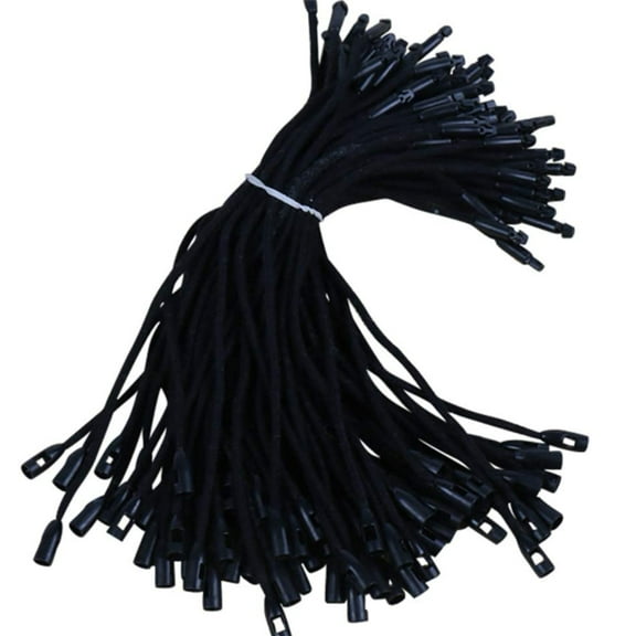 BE-TOOL 200PCS Clothing Tag Rope Bullet Lanyard Hang Tag String Rope Fastener Hook Ties for Luggage Label Attachment Black