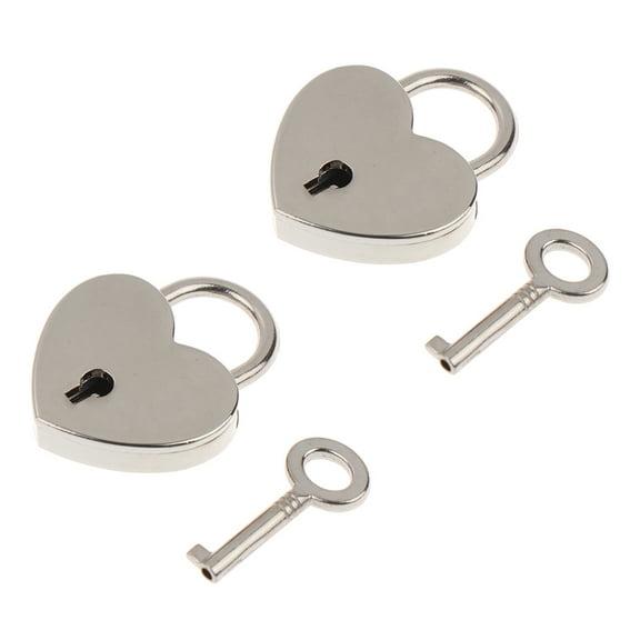 BE-TOOL 2Pcs Mini Heart Shape Locks, Metal Padlock for Diary Jewelry Box Handbag Makeup Bag Case Silver (Keys Included)