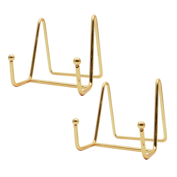 BE-TOOL 2Pcs Plate Stands Holder Display Metal Frame Stand for Book Photo Picture Plate N-Shaped Decorative Gold