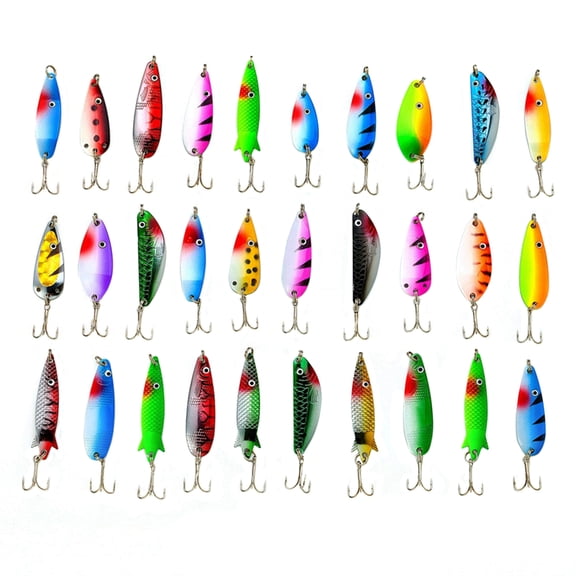BE-TOOL 30Pcs Spoon Lures Metal Lures Set Colorful Fishing Spinners Baits with Treble Hook for Saltwater Freshwater Fishing