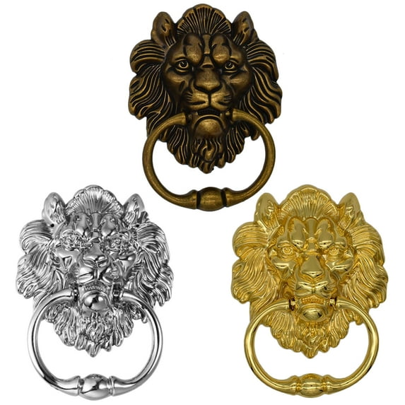 BE-TOOL 3PCS Vintage Lion Head Knocker with Screws, 50mm/1.96inches Hole Spacing Door Knocker Gate Knocker Handle for Home Decor