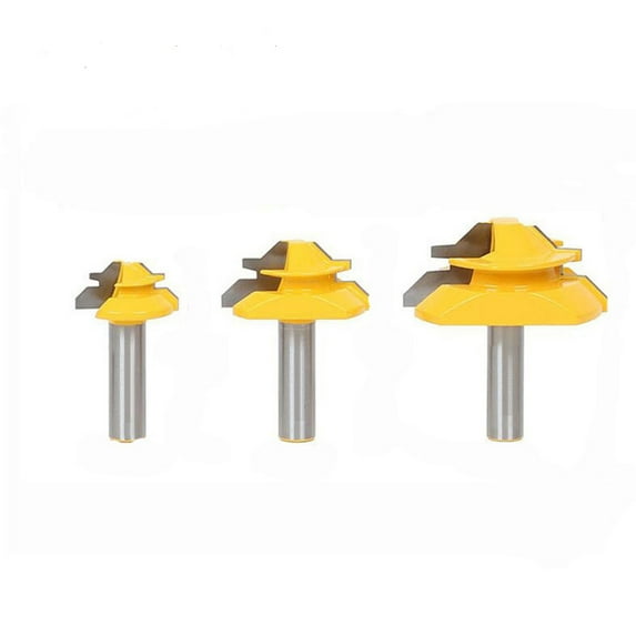 BE-TOOL 3Pcs Tongue and Groove Router Bit 3 Teeth T Shape 1/4" Shank Wood Milling Cutter Yellow