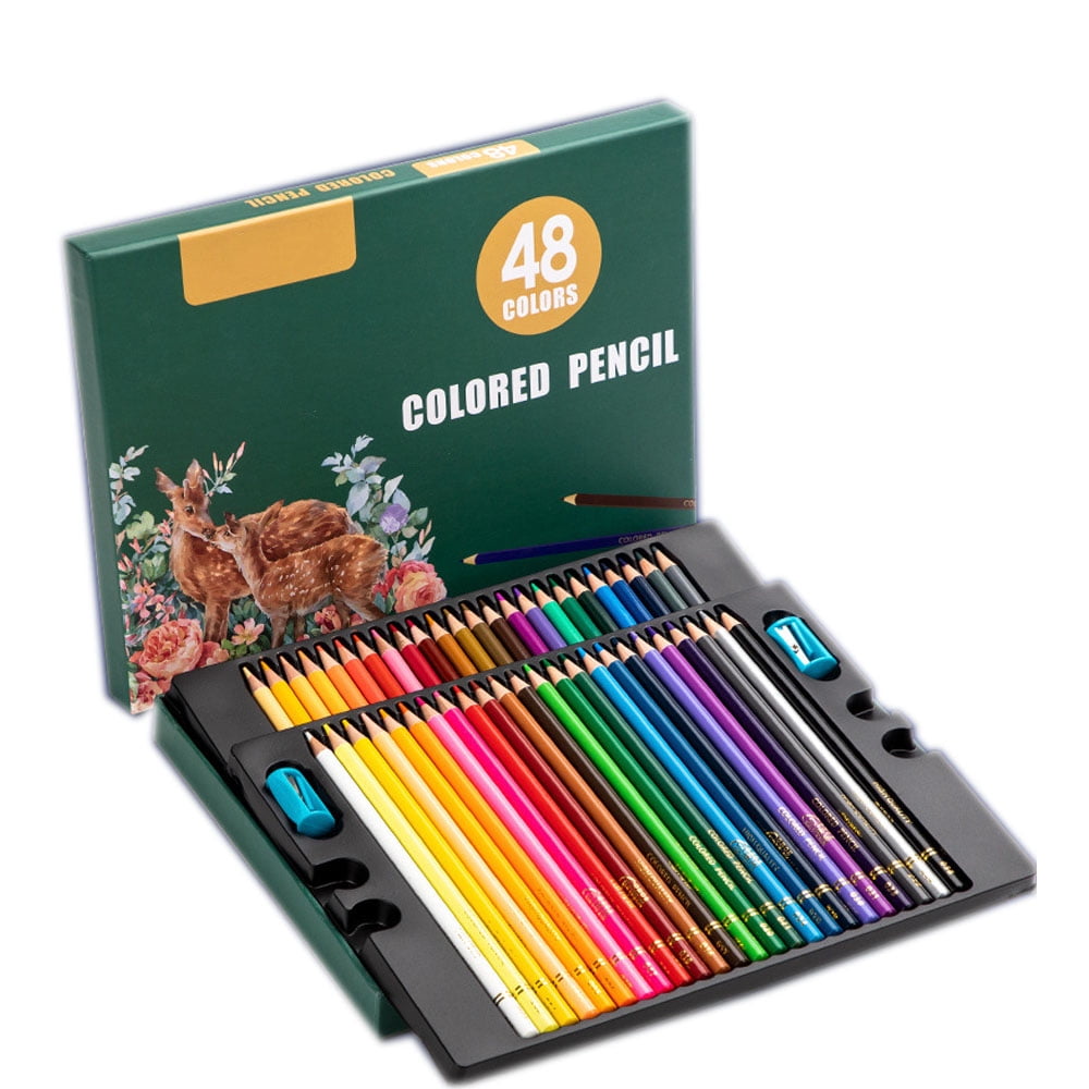 BE-TOOL 48Pcs Oily Colored Penciles Optional Metallic Pencils Set with Brush and Pencil Sharpener for Students Beginners Artist Painting Working Office School Stationery