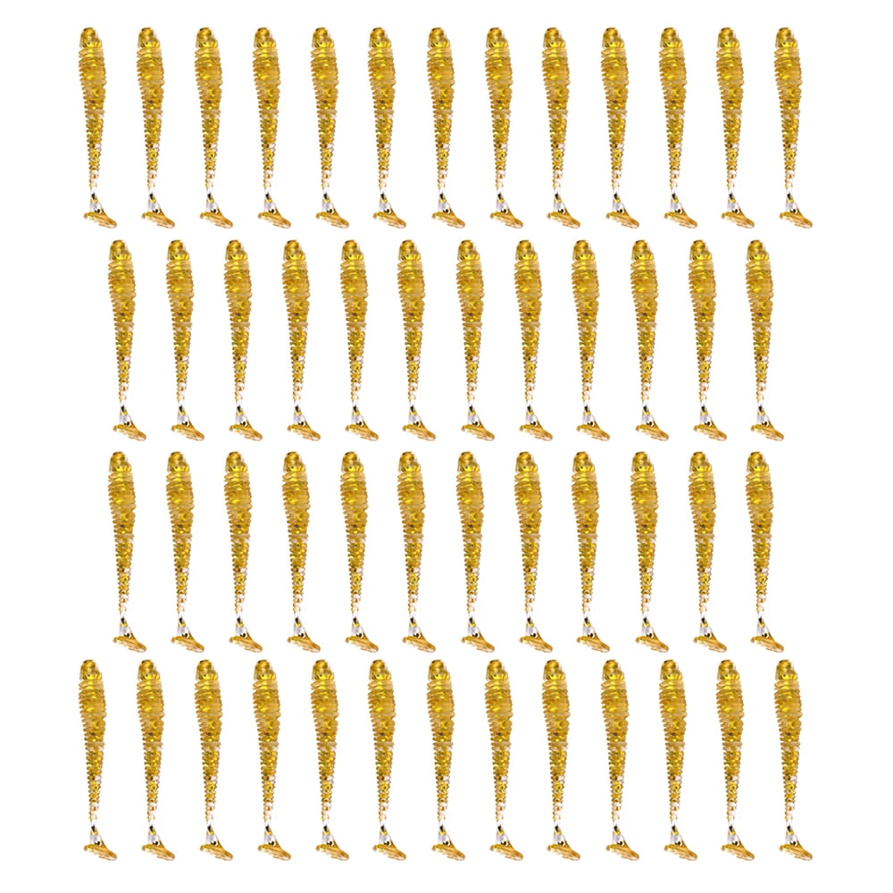 BOQUITE Soft Fishing Lures, 50pcs Plastic T-Tail Baits For Freshwater & Saltwater - Small Lure Set For Offshore, Rock Fishing (Golden) 3 thumbnail image