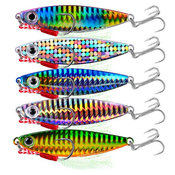 BE-TOOL 5PCS Blades Shape Fishing Lures Set Metal Double Hook Lure for Bass Trout Groupers (Bright Colors)