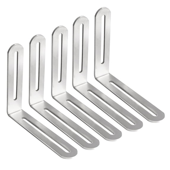 BE-TOOL 5PCS L-Shaped Right Angle Metal Bracket Plate Stainless Steels Fixing & Mounting Plate Longer Mounting Holes Design