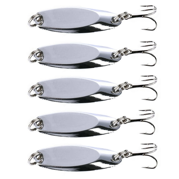 BE-TOOL 5Pcs Spoon Fishing Lure, Metal Sequins Fishing Bait with Hooks, Polished Biomimetic Fishing Lures with Box Saltwater Silver