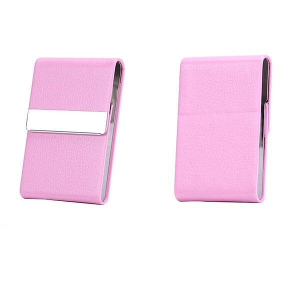 BE-TOOL Business Card Holder PU Leather Metal Slim Pocket Card Holders for Men or Women, Purse Name Card ID Card Carrier Portable Pink