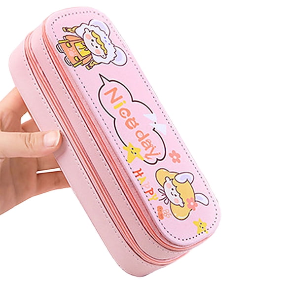 BE-TOOL Cartoon Pencil Case Pencil Box Stationery Storage Organizer with Zipper Double-Layer Design for Rulers Papers Pens Gifts for Students
