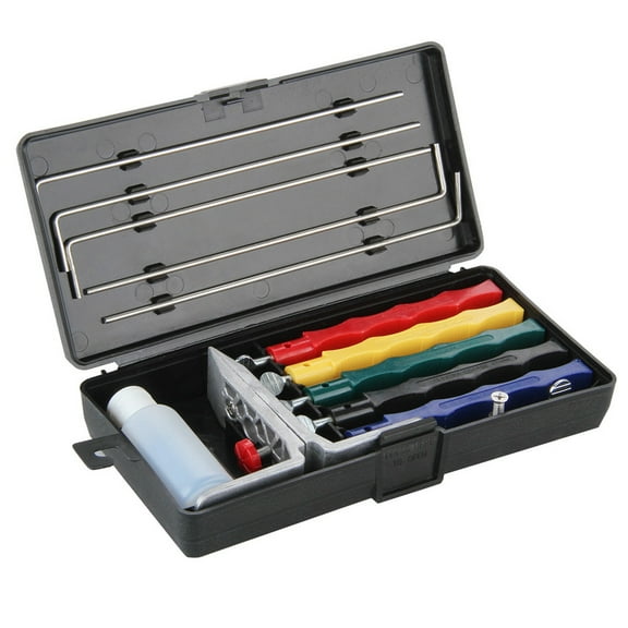 BE-TOOL Controlled Angle Knife Sharpening System 5 Stone Sharpener 5 Sharpening Stone and 5 Guide Rods