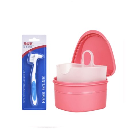 BE-TOOL Denture Cleaning Case Storage Box Cleaning Container with Denture Toothbrush 4 Color Choice