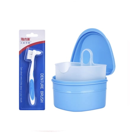 BE-TOOL Denture Cleaning Case Storage Box Cleaning Container with Denture Toothbrush 4 Color Choice