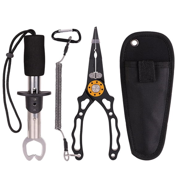 BE-TOOL Fishing Plier Tool Multifunctional Fishing Plier Fishing Gripper with Storage Bag (Black)