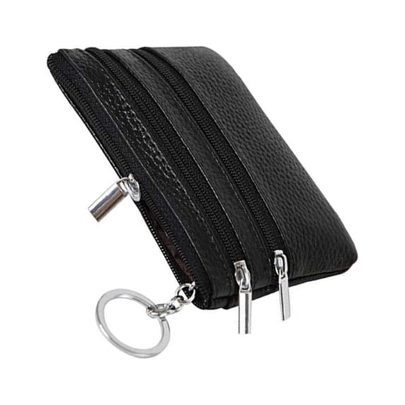 BE-TOOL Mini Pouch Wallet with Key Ring Zipper Multifunctional Card Case Leather Coin Purse for Men Women Gifts Black
