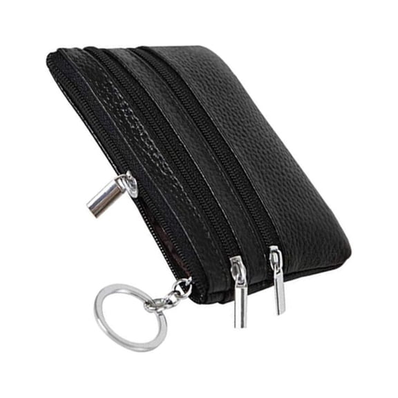 BE-TOOL Mini Pouch Wallet with Key Ring Zipper Multifunctional Card Case Leather Coin Purse for Men Women Gifts Black