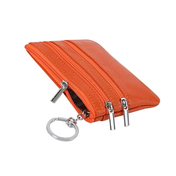 BE-TOOL Mini Pouch Wallet with Key Ring Zipper Multifunctional Card Case Leather Coin Purse for Men Women Gifts Orange
