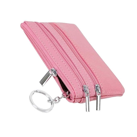 BE-TOOL Mini Pouch Wallet with Key Ring Zipper Multifunctional Card Case Leather Coin Purse for Men Women Gifts Pink