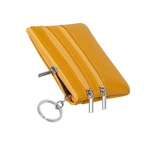 BE-TOOL Mini Pouch Wallet with Key Ring Zipper Multifunctional Card Case Leather Coin Purse for Men Women Gifts Yellow