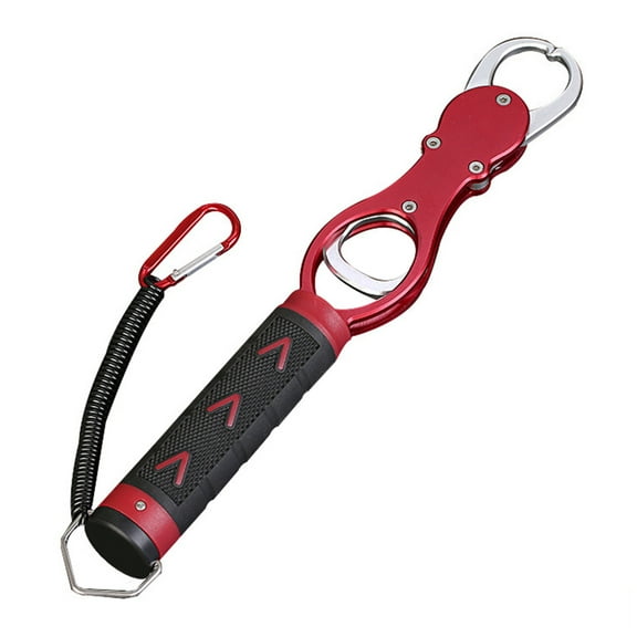 BE-TOOL Professional Aluminium Fish Lip Gripper Fish Gripper with Scale Fish Holder Tackle (Red)